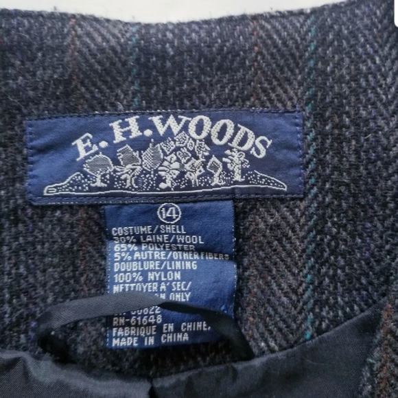 E.H. Woods Sz 14 Striped V Neck Wool Blend Gray Tweed Blazer Jacket - Picture 4 of 5